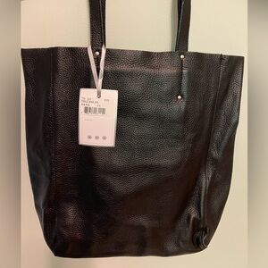 Indigo Roots Elegant Black Leather Tote Bag